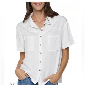 Billy T Classic White Button-Front Short Sleeve Shirt - Women's Top